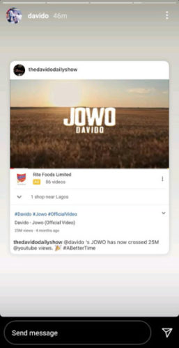 Davido Excited as His “Jowo” Single Reaches Achieves a Milestone on YouTube